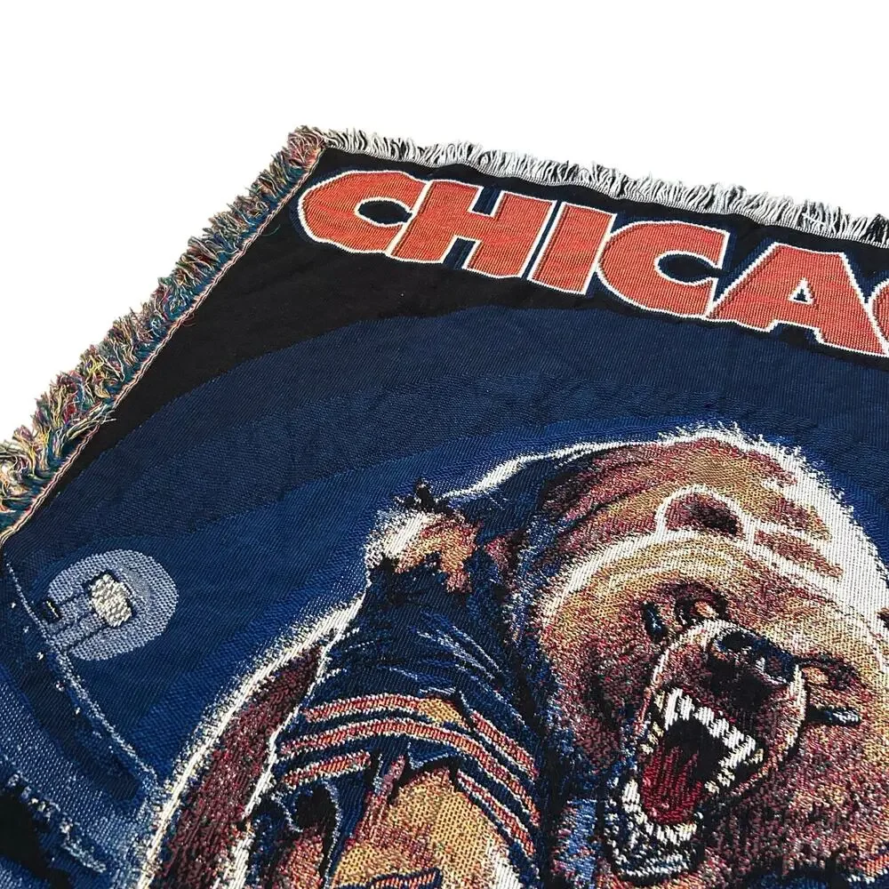 Vintage 90s Chicago Bears NFL Tapestry Fringe Throw Blanket 43x58 Americana
